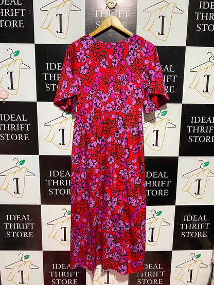INFLUENCE |M| BUST 18| A6| RED & PINK FLORAL PRINT MAXI DRESS