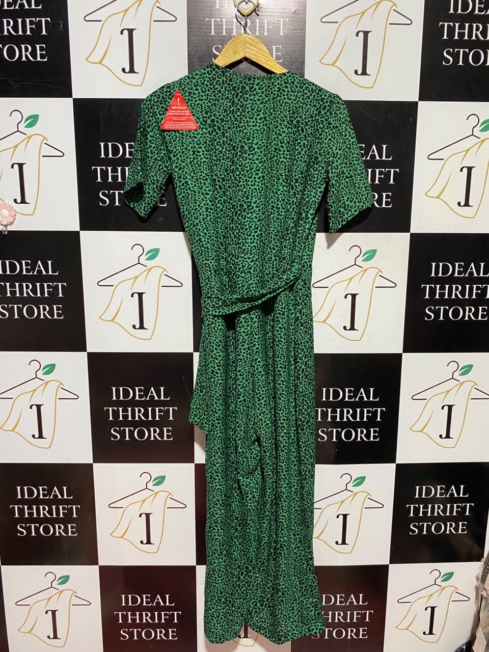 DANCING LEOPARD |S| BUST 17| A6| LEOPARD GREEN LEOPARD PRINT WRAP JUMP SUIT