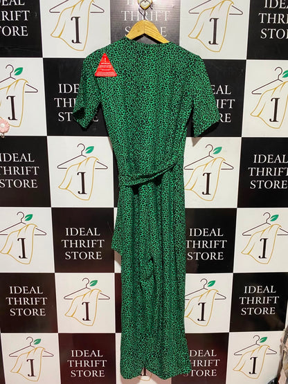 DANCING LEOPARD |S| BUST 17| A6| LEOPARD GREEN LEOPARD PRINT WRAP JUMP SUIT