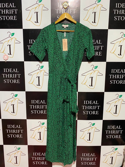 DANCING LEOPARD |S| BUST 17| A6| LEOPARD GREEN LEOPARD PRINT WRAP JUMP SUIT