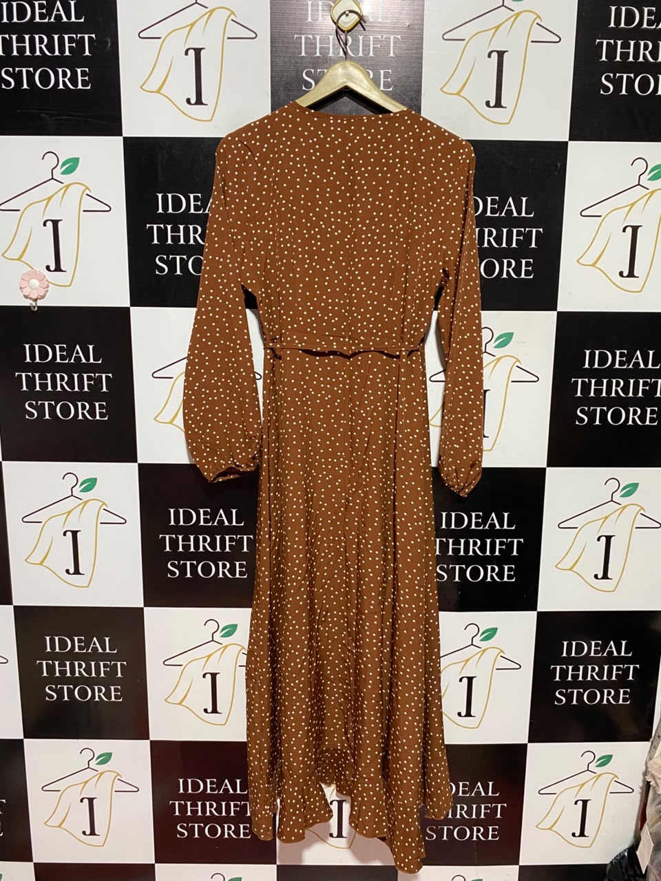 SHEIN |L| BUST 19| A6| RUST BROWN POLKA DOT WRAP MIDI DRESS