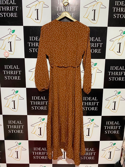 SHEIN |L| BUST 19| A6| RUST BROWN POLKA DOT WRAP MIDI DRESS