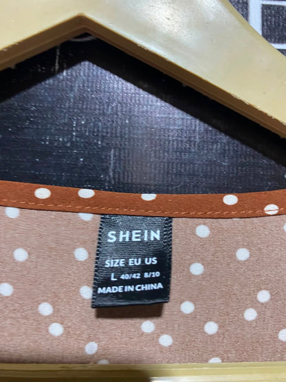 SHEIN |L| BUST 19| A6| RUST BROWN POLKA DOT WRAP MIDI DRESS