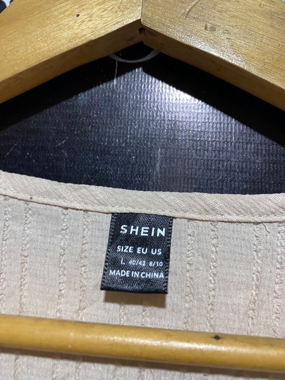SHEIN |L| BUST 19| A6| BEIGE BUTTON-DOWN TEXTURED MIDI DRESS