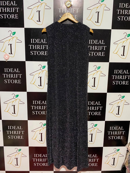 ROMAN |L| BUST 19| A6| BLACK SHIMMER METALLIC MIDI DRESS - TWIST FRONT SLEEVELESS PARTY DRESS