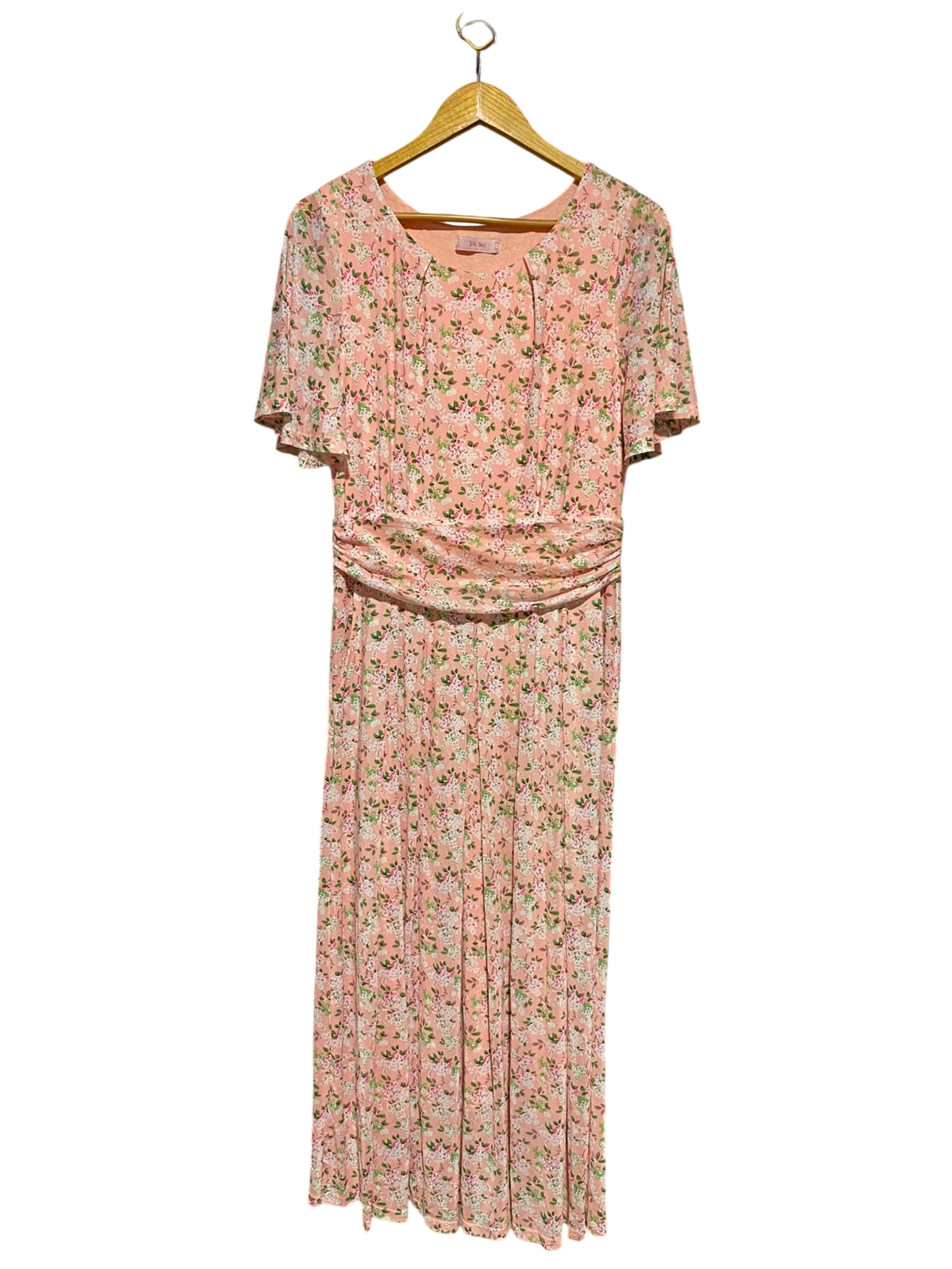 JOLIE MOI |M| BUST 18| A6| PEACH FLORAL PRINT CINCHED WAIST FLUTTER-SLEEVE MAXI DRESS