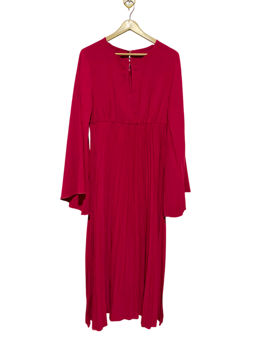 SHEIN |L| BUST 18| A6| MAGENTA PINK PLEATED ACCORDION KEYHOLE BELL-SLEEVE MAXI DRESS