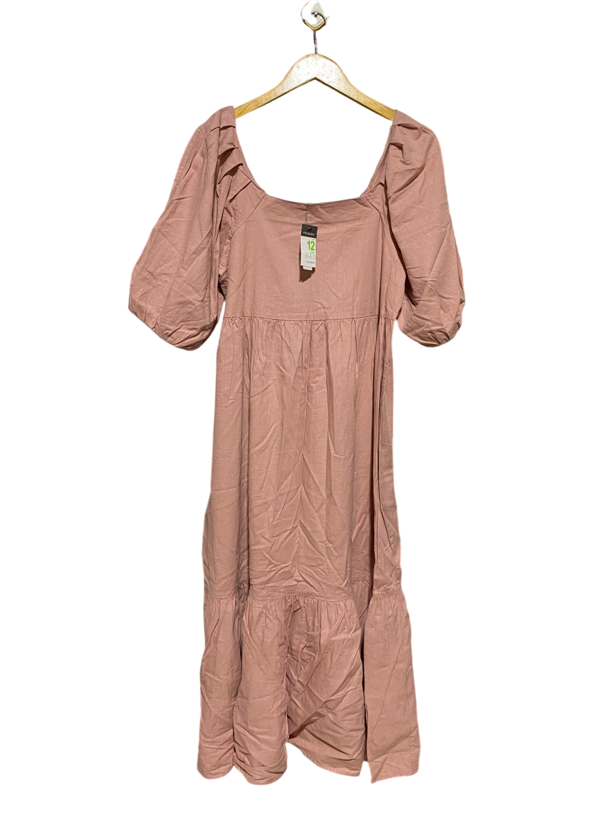 PRIMARK |M| BUST 18| A7| DUSTY PINK SQUARE-NECK PUFF-SLEEVE TIERED MIDI DRESS