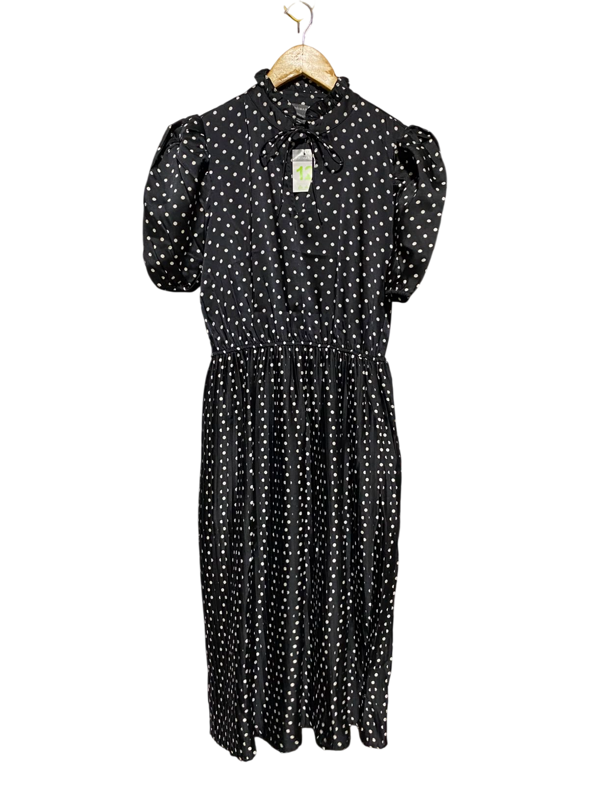 PRIMARK |M| BUST 18| A7| BLACK AND WHITE POLKA DOT HIGH-NECK PUFF-SLEEVE MIDI DRESS