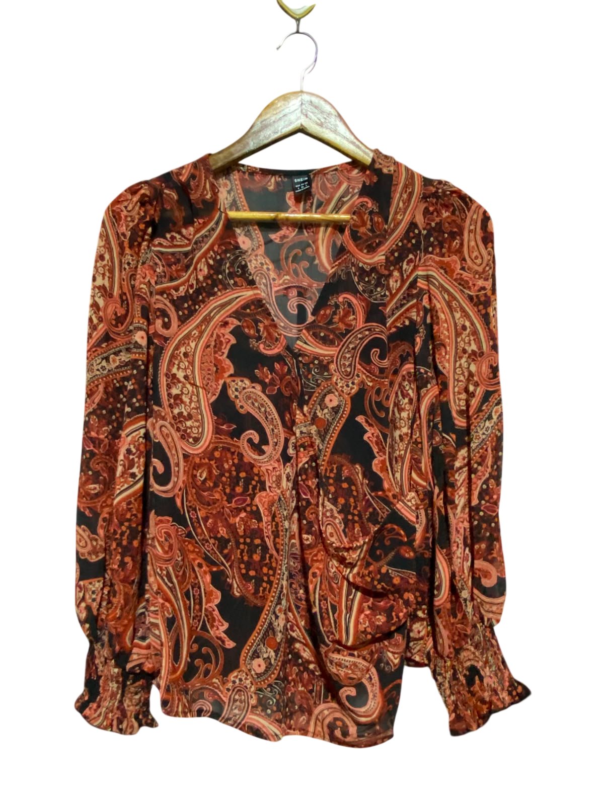 SHEIN |S| BUST 18| A7| RUST AND BLACK VINTAGE PAISLEY PRINT CHIFFON BLOUSE