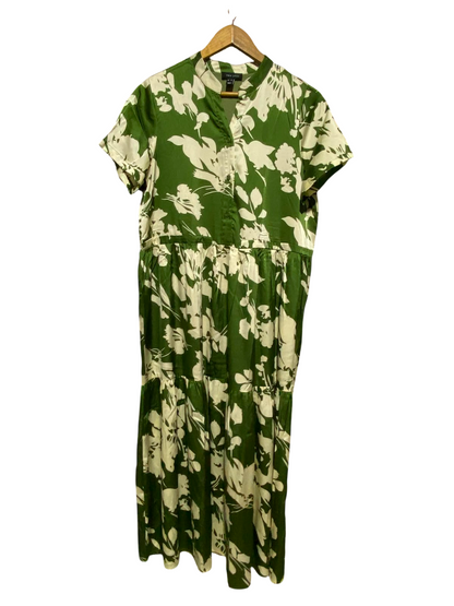 NEW LOOK |L| BUST 20| A7| EMERALD GREEN FLORAL PRINT MANDARIN COLLAR TIERED MAXI DRESS