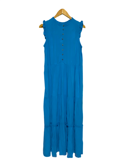 BRAKEBURN |M| BUST 21| A7| VIBRANT AZURE BLUE SLEEVELESS RUFFLE-TRIMMED TIERED MAXI DRESS