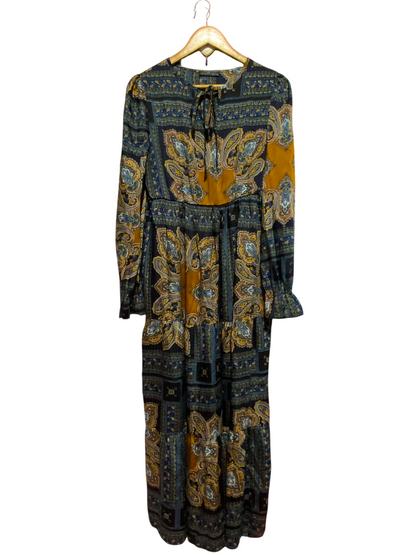 EMERY ROSE |L| BUST 18| A7| BOHEMIAN PAISLEY PRINT TIE-NECK TIERED MAXI DRESS