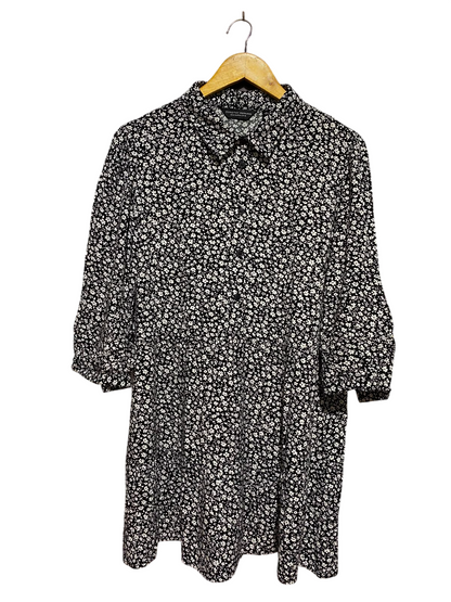 DOROTHY PERKINS |XL| BUST 22| A7| BLACK FLORAL PRINT COLLARED MINI SMOCK DRESS