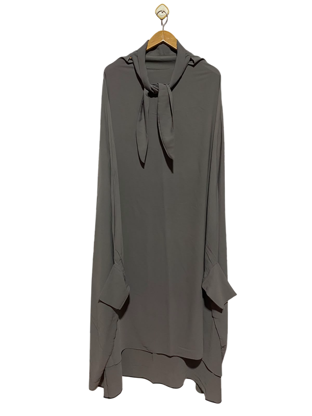 |M| BUST FREE| A7| SOPHISTICATED CHARCOAL GREY TIE-NECK OVERSIZED MAXI TUNIC DRESS
