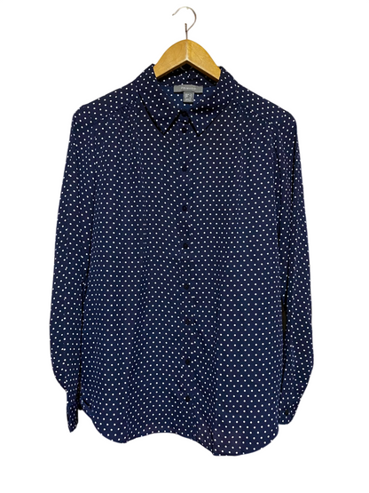 PRIMARK |M| BUST 20| A7| NAVY BLUE POLKA DOT LONG-SLEEVE BUTTON-DOWN BLOUSE