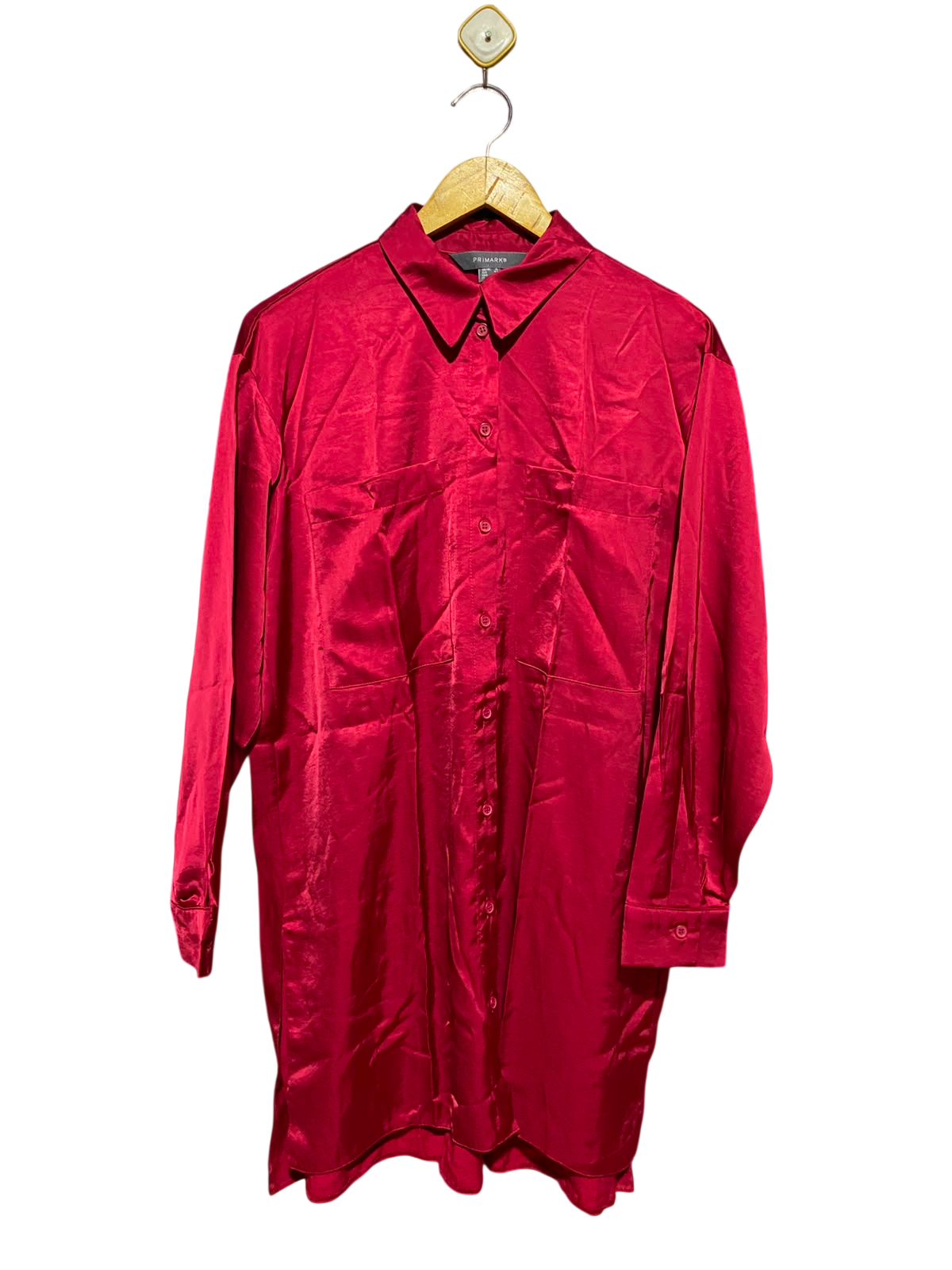 PRIMARK |L| BUST 22| A7| LUXURIOUS RED SATIN BUTTON-DOWN OVERSIZED SHIRT DRESS