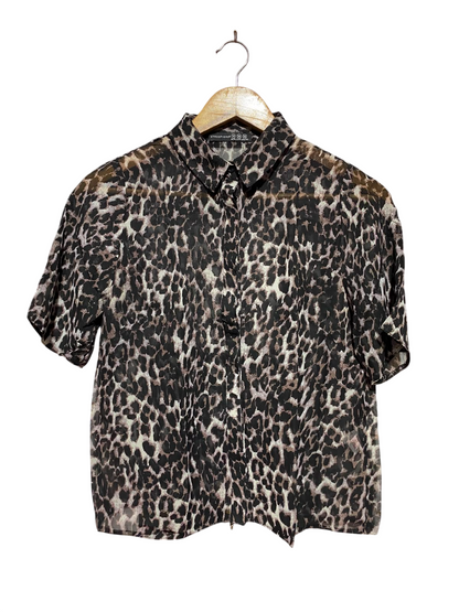 ATMOSPHERE |S| BUST 17| A7| CHIC LEOPARD PRINT SHORT-SLEEVE BUTTON-DOWN CHIFFON BLOUSE