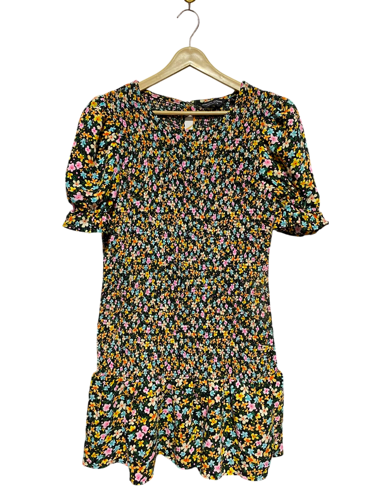 DOROTHY PERKINS |M| BUST 17| A7| VIBRANT FLORAL SMOCKED PUFF SLEEVE MINI DRESS