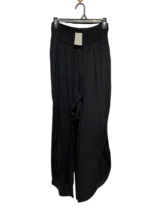 PRIMARK CARES |XS| WAIST 24| A7| CHIC BLACK SMOCKED HIGH-WAISTED WIDE-LEG PALAZZO PANTS