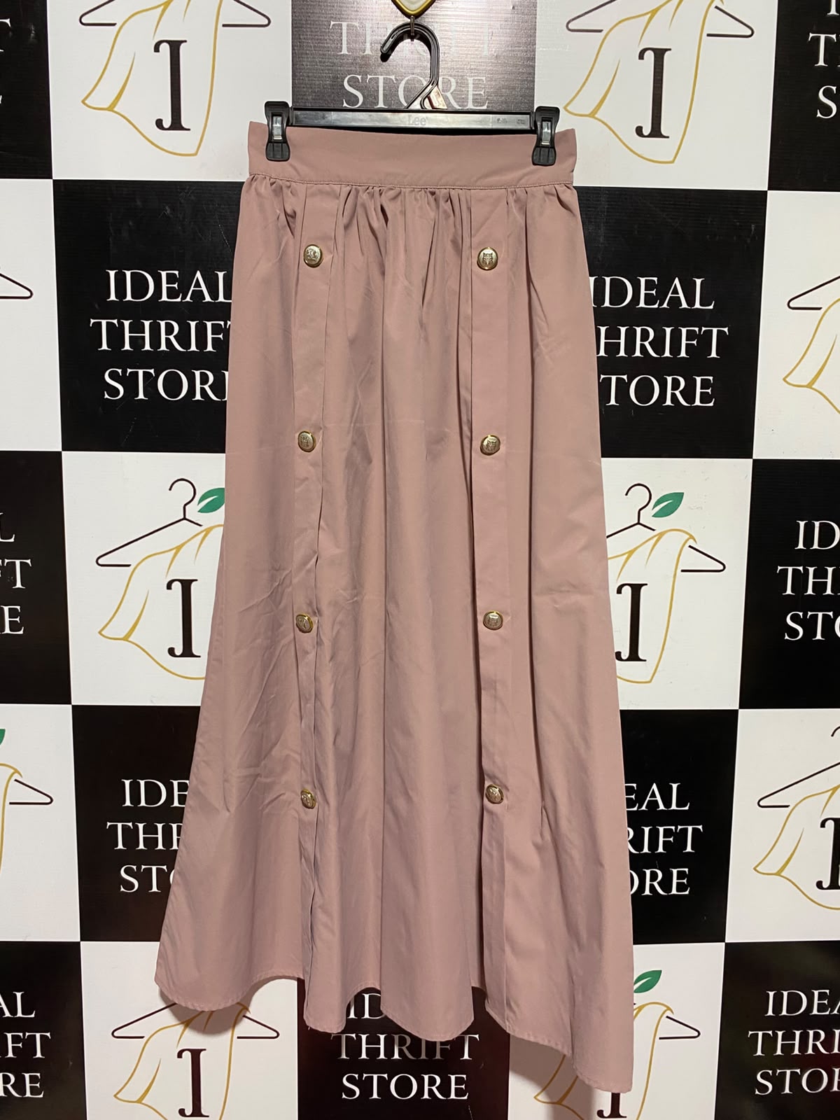 SHEIN |M| WAIST 26| A7| ELEGANT DUSTY ROSE MAXI SKIRT WITH GOLD EMBELLISHED BUTTONS