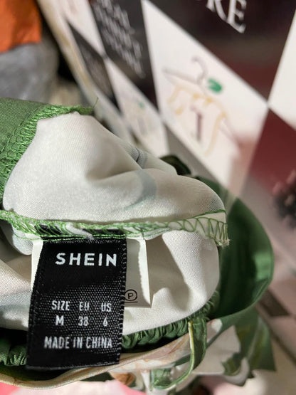 SHEIN |M| WAIST 26| A7| ELEGANT GREEN FLORAL WIDE-LEG PALAZZO PANTS WITH TIE-WAIST