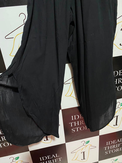 PRIMARK CARES |XS| WAIST 24| A7| CHIC BLACK SMOCKED HIGH-WAISTED WIDE-LEG PALAZZO PANTS