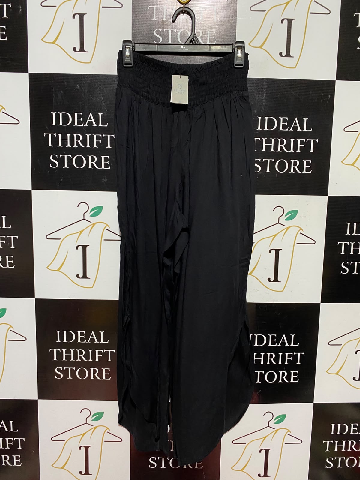 PRIMARK CARES |XS| WAIST 24| A7| CHIC BLACK SMOCKED HIGH-WAISTED WIDE-LEG PALAZZO PANTS