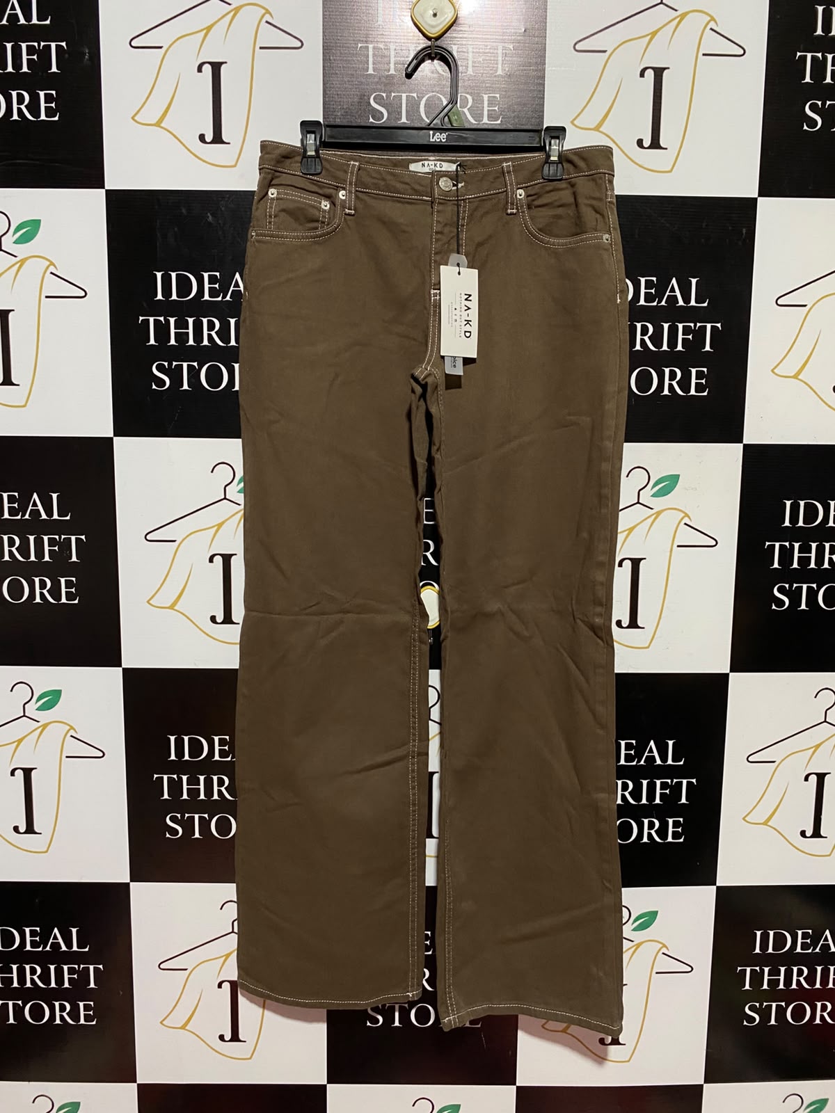 NA KD |XL| WAIST 32| A7| STYLISH BROWN STRAIGHT-LEG JEANS WITH CONTRAST STITCHING