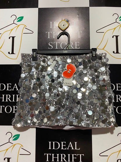CIDER |S| WAIST 30| A7| GLAMOROUS SILVER SEQUIN EMBELLISHED MINI SKIRT