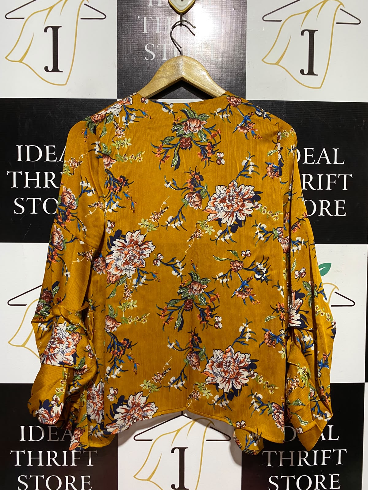 BOOHOO |S| BUST 19| A7| VIBRANT MUSTARD YELLOW FLORAL PRINT OPEN-FRONT KIMONO