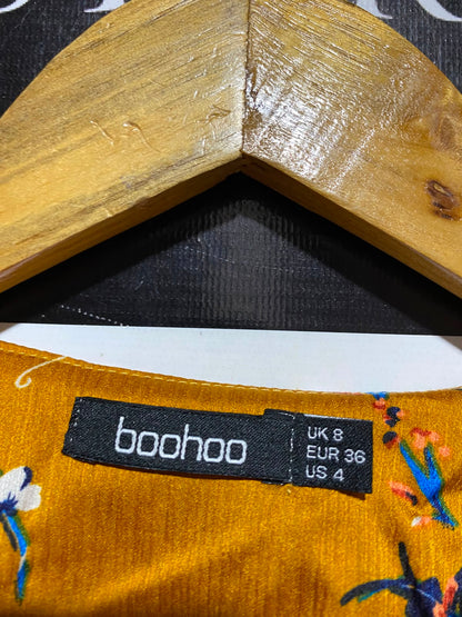 BOOHOO |S| BUST 19| A7| VIBRANT MUSTARD YELLOW FLORAL PRINT OPEN-FRONT KIMONO
