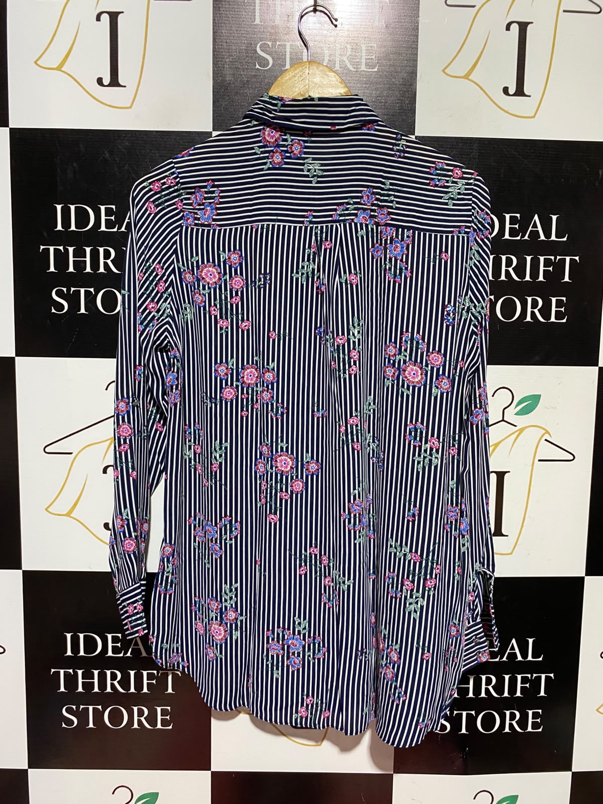 PRIMARK |M| BUST 20| A7| NAVY STRIPED FLORAL PRINT BUTTON-DOWN TUNIC SHIRT