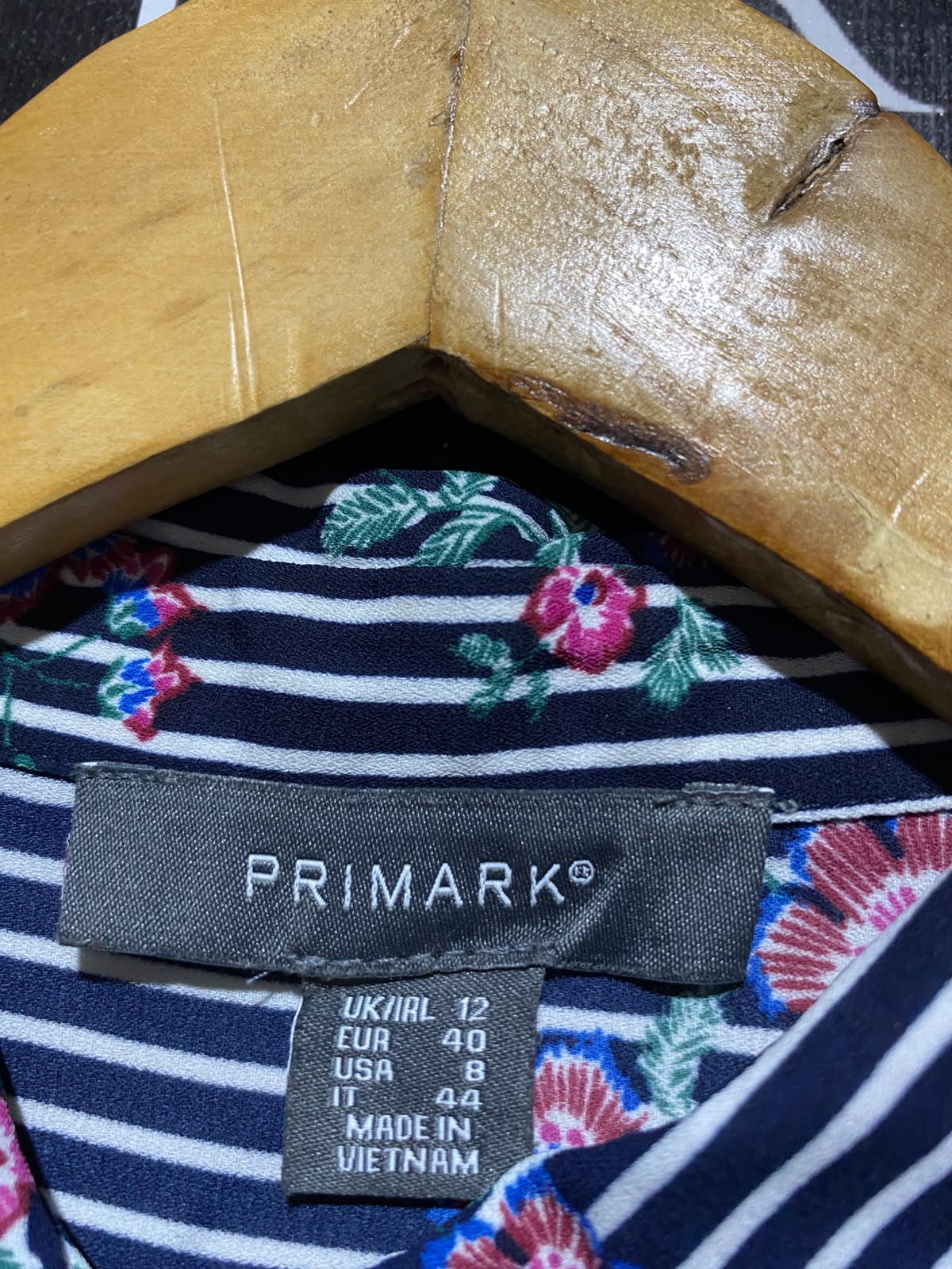 PRIMARK |M| BUST 20| A7| NAVY STRIPED FLORAL PRINT BUTTON-DOWN TUNIC SHIRT