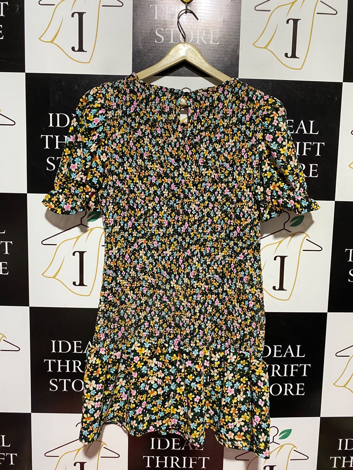 DOROTHY PERKINS |M| BUST 17| A7| VIBRANT FLORAL SMOCKED PUFF SLEEVE MINI DRESS