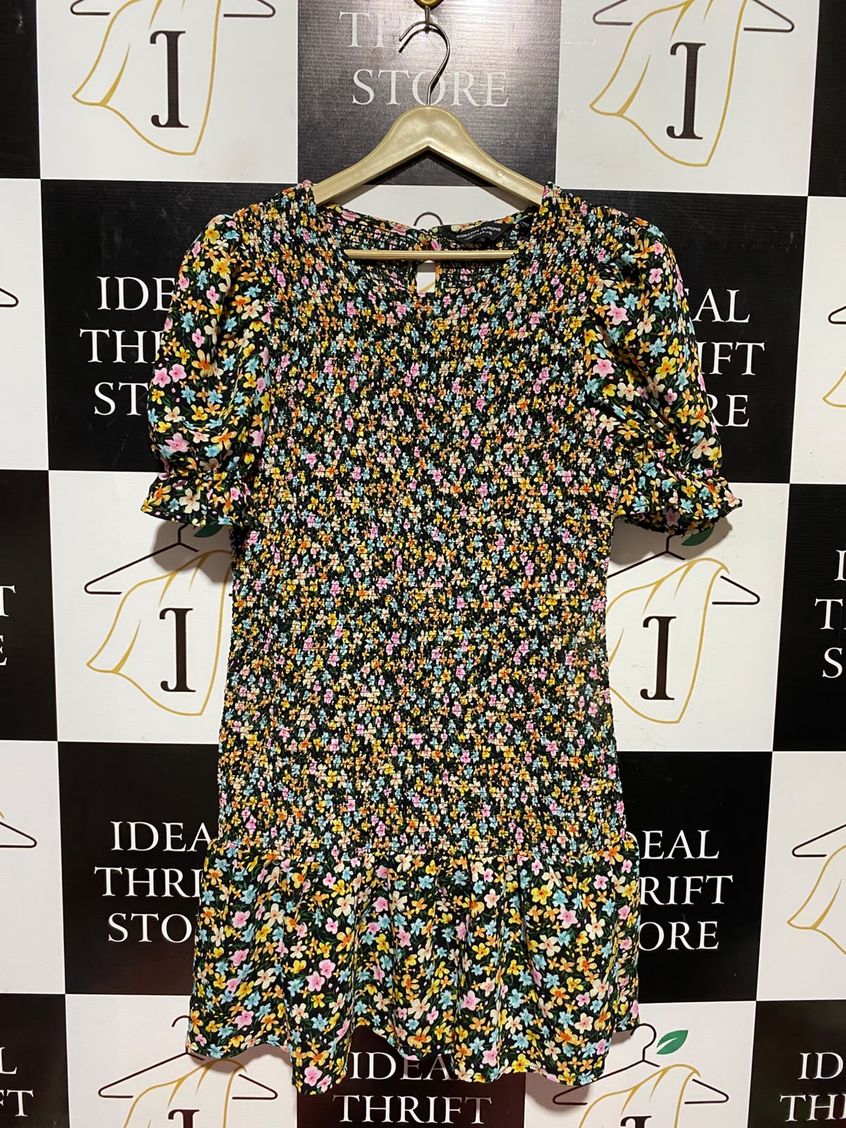 DOROTHY PERKINS |M| BUST 17| A7| VIBRANT FLORAL SMOCKED PUFF SLEEVE MINI DRESS