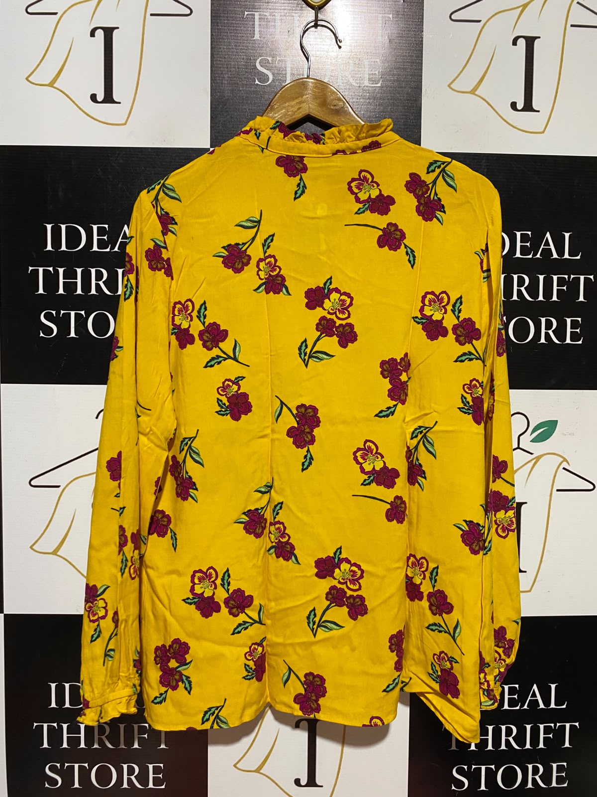 PAPAYA |M| BUST 20| A7| VIBRANT YELLOW FLORAL TIE-NECK LONG-SLEEVE BLOUSE