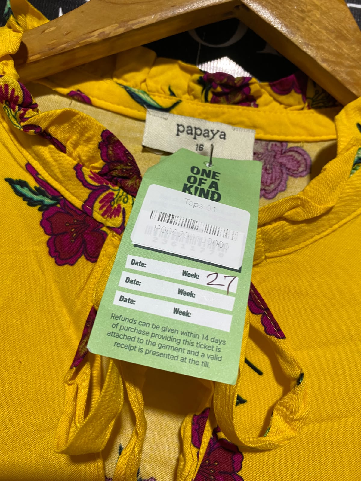 PAPAYA |M| BUST 20| A7| VIBRANT YELLOW FLORAL TIE-NECK LONG-SLEEVE BLOUSE