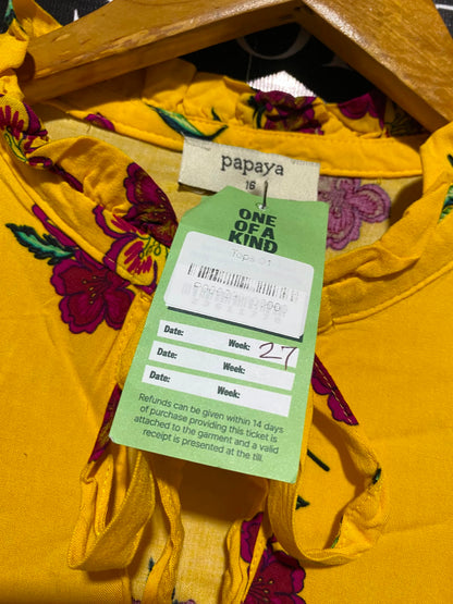 PAPAYA |M| BUST 20| A7| VIBRANT YELLOW FLORAL TIE-NECK LONG-SLEEVE BLOUSE