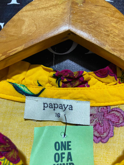 PAPAYA |M| BUST 20| A7| VIBRANT YELLOW FLORAL TIE-NECK LONG-SLEEVE BLOUSE