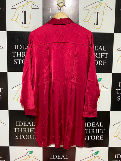 PRIMARK |L| BUST 22| A7| LUXURIOUS RED SATIN BUTTON-DOWN OVERSIZED SHIRT DRESS