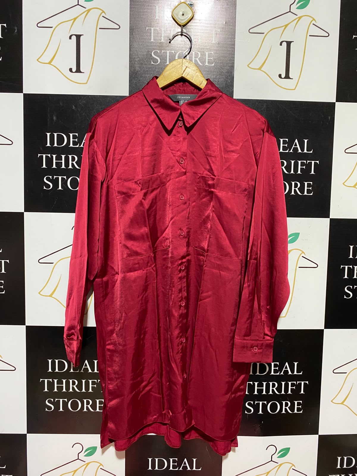 PRIMARK |L| BUST 22| A7| LUXURIOUS RED SATIN BUTTON-DOWN OVERSIZED SHIRT DRESS