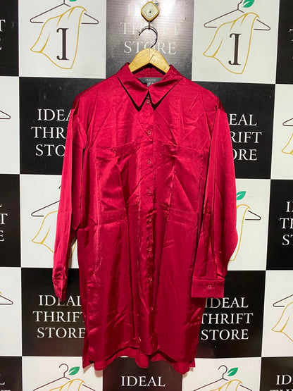 PRIMARK |L| BUST 22| A7| LUXURIOUS RED SATIN BUTTON-DOWN OVERSIZED SHIRT DRESS