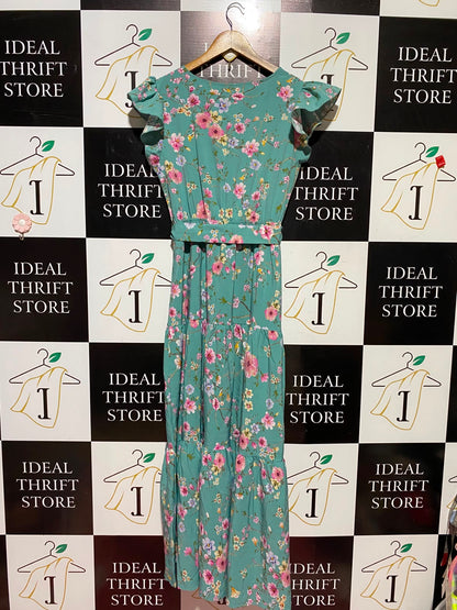 SHEIN |L| BUST 18| A7| SAGE GREEN FLORAL PRINT FLUTTER SLEEVE TIERED MAXI DRESS