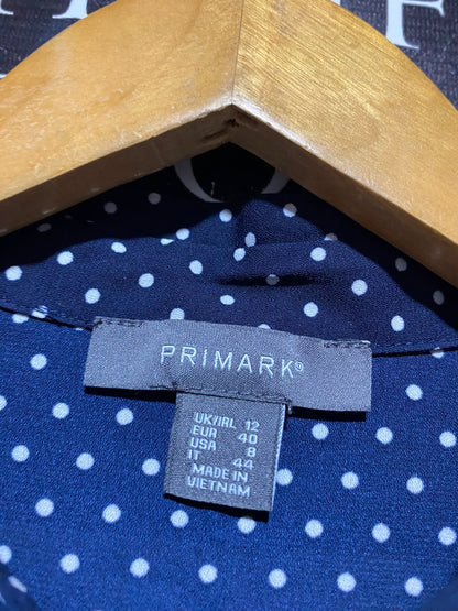 PRIMARK |M| BUST 20| A7| NAVY BLUE POLKA DOT LONG-SLEEVE BUTTON-DOWN BLOUSE