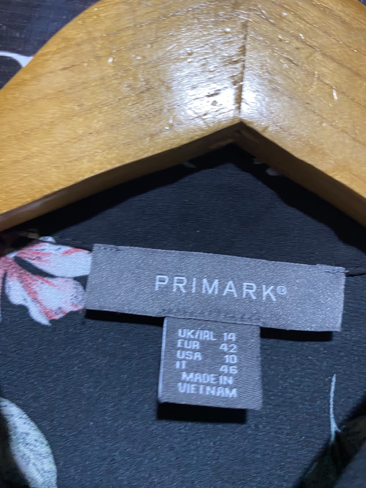 PRIMARK |L| BUST 22| A7| BLACK FLORAL PRINT LONG-SLEEVE BUTTON-DOWN TUNIC BLOUSE