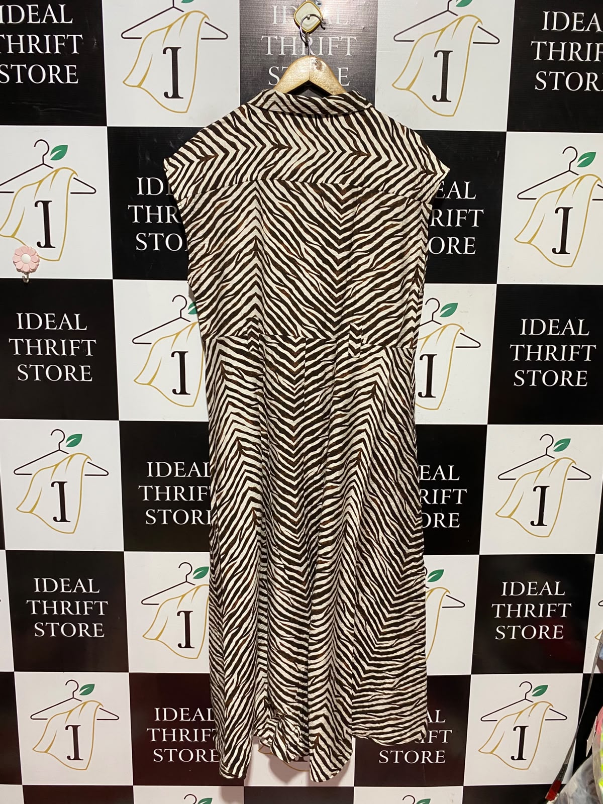 PRIMARK |M| BUST 20| A7| BROWN ZEBRA PRINT SLEEVELESS BUTTON-DOWN MIDI SHIRT DRESS