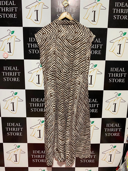 PRIMARK |M| BUST 20| A7| BROWN ZEBRA PRINT SLEEVELESS BUTTON-DOWN MIDI SHIRT DRESS