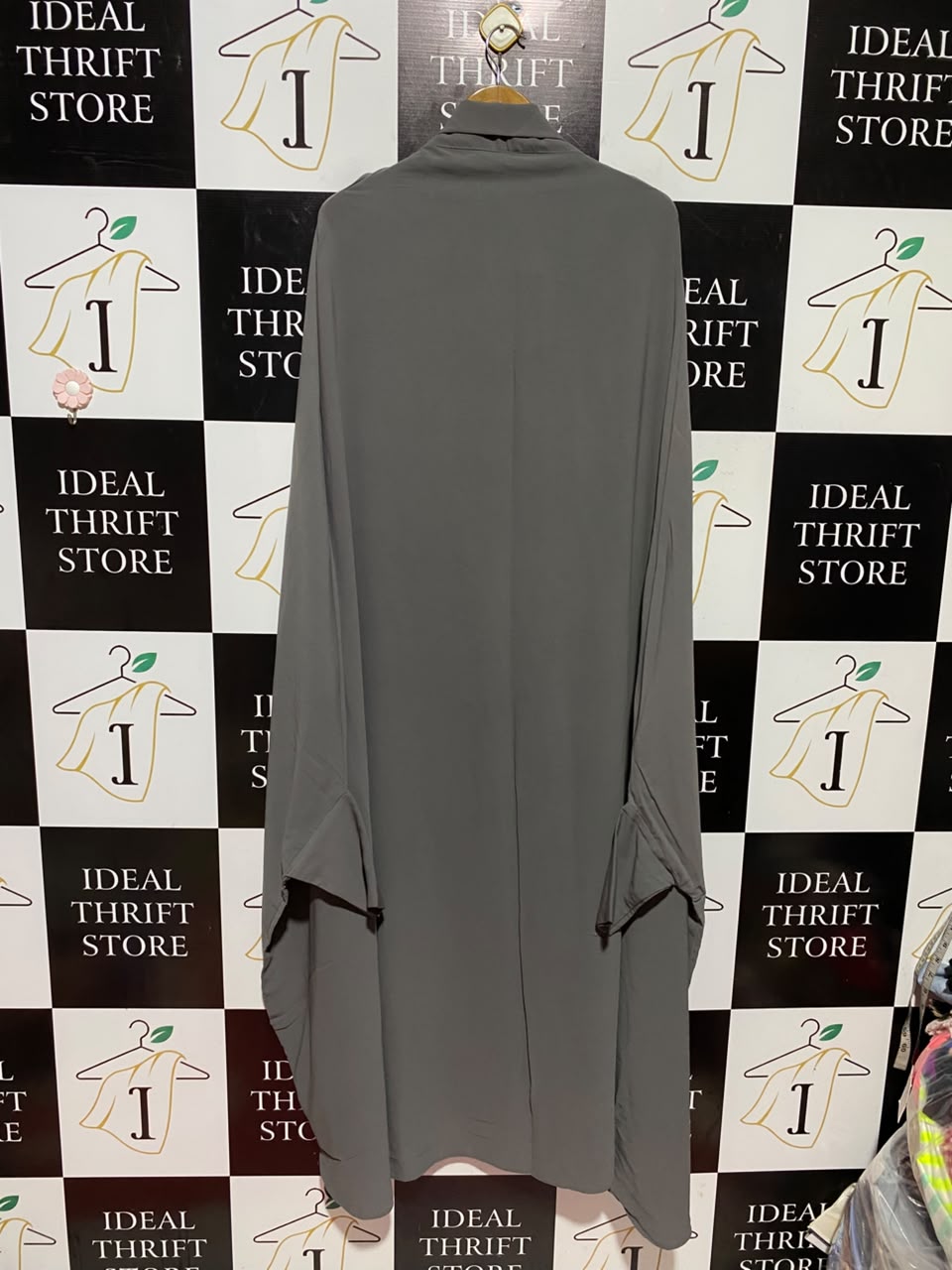 |M| BUST FREE| A7| SOPHISTICATED CHARCOAL GREY TIE-NECK OVERSIZED MAXI TUNIC DRESS