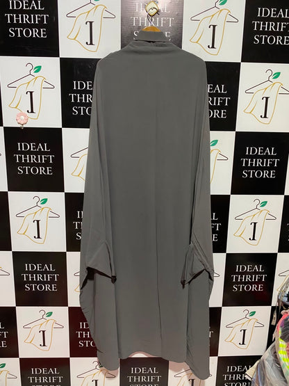 |M| BUST FREE| A7| SOPHISTICATED CHARCOAL GREY TIE-NECK OVERSIZED MAXI TUNIC DRESS